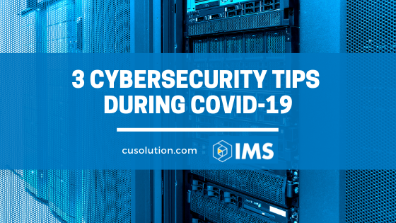 Data server with text overlay '3 Cybersecurity Tips During Covid-19'